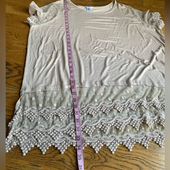 Kaktus Tan Tunic Top Sheer Lace Trim - Picture 6 of 7